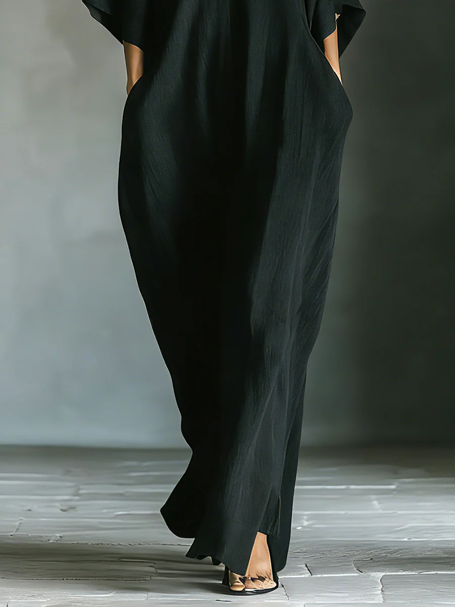 Alessandra • Minimalistické černé oversize dlouhé šaty s kimono rukávy