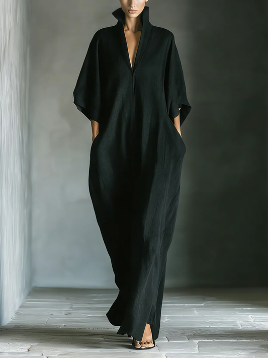 Alessandra • Minimalistické černé oversize dlouhé šaty s kimono rukávy
