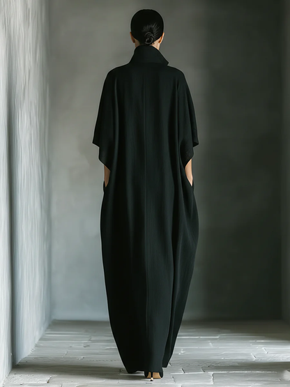 Alessandra • Minimalistické černé oversize dlouhé šaty s kimono rukávy